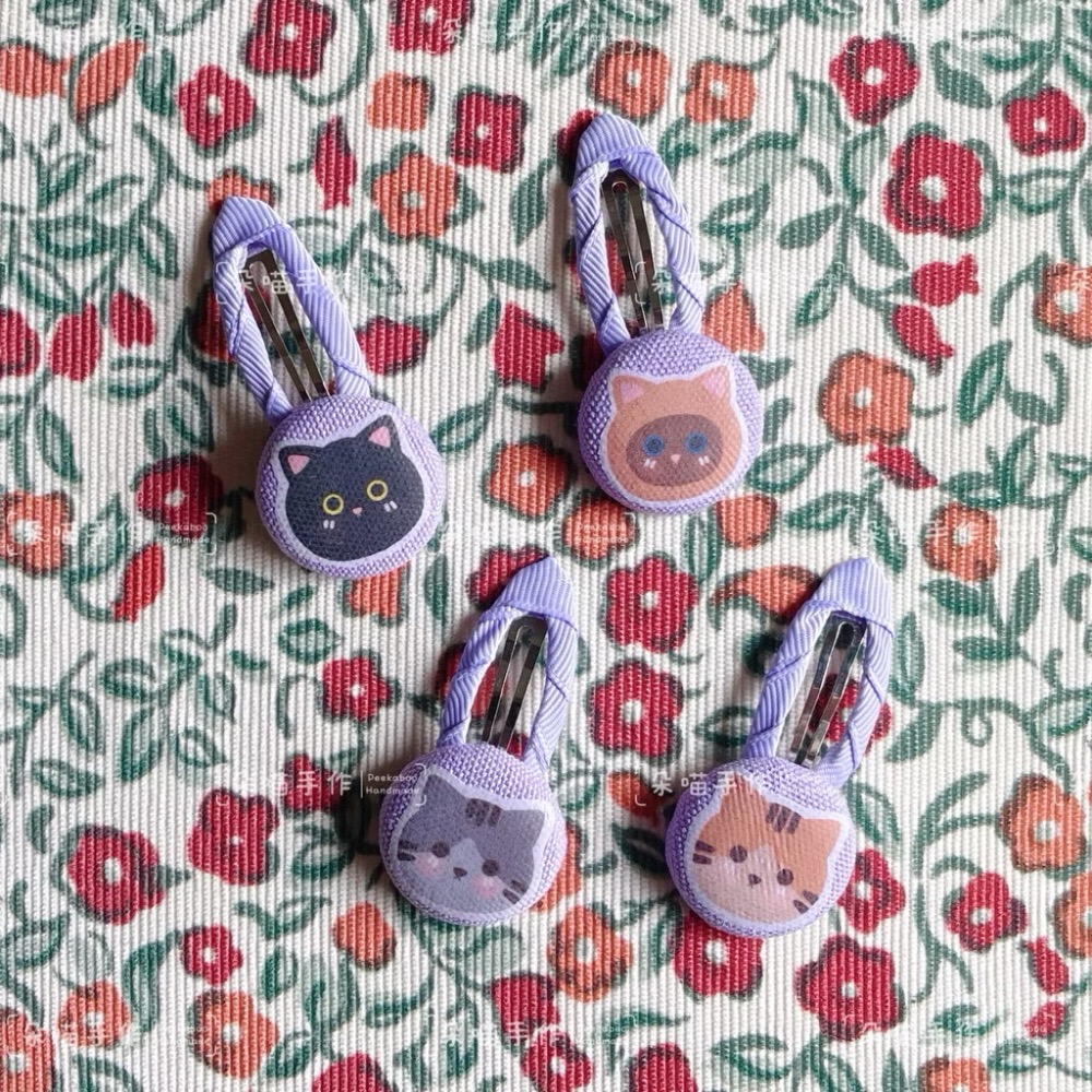 獨家手繪 🐈貓咪 釦釦bb夾 髮飾 髮夾 5色-細節圖3