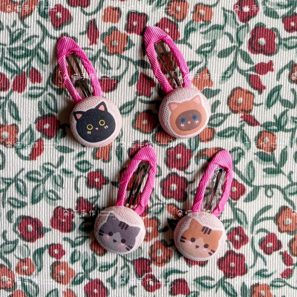 獨家手繪 🐈貓咪 釦釦bb夾 髮飾 髮夾 5色-細節圖4