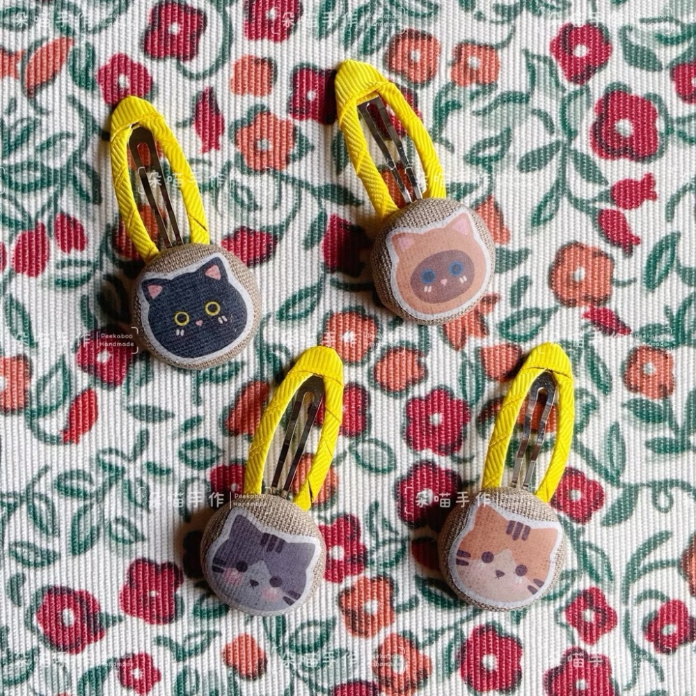 獨家手繪 🐈貓咪 釦釦bb夾 髮飾 髮夾 5色-細節圖5