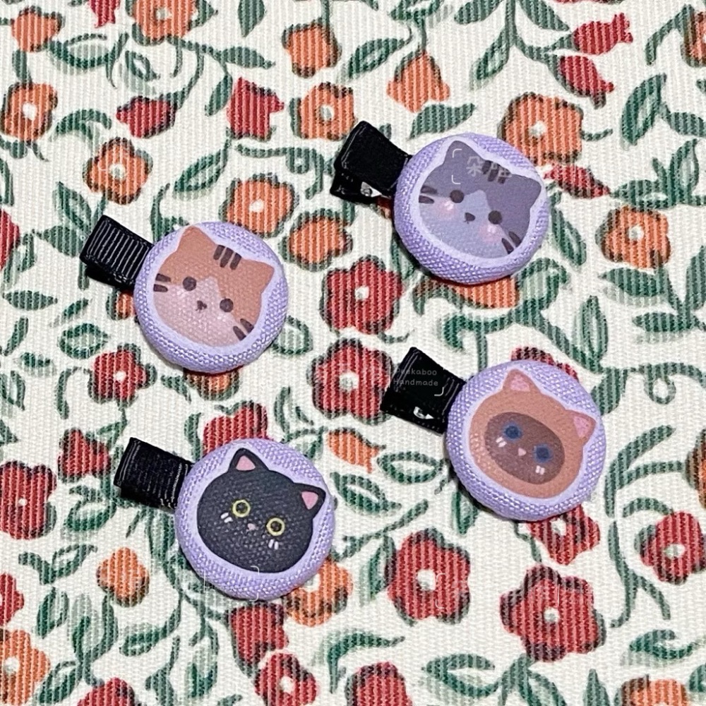 獨家手繪 🐈貓咪 釦釦夾 5色 髮夾-細節圖3