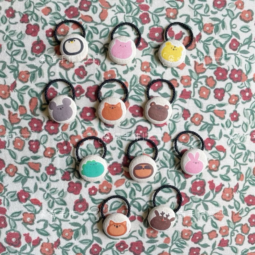 獨家手繪 呆萌動物 釦釦綁 5色 小綁 大綁-細節圖2