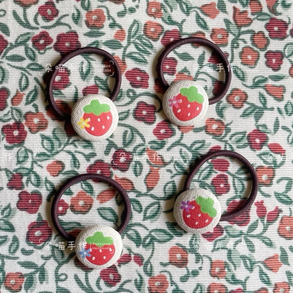 獨家手繪 🍓草莓 釦釦綁 5色 小綁 大綁-細節圖2