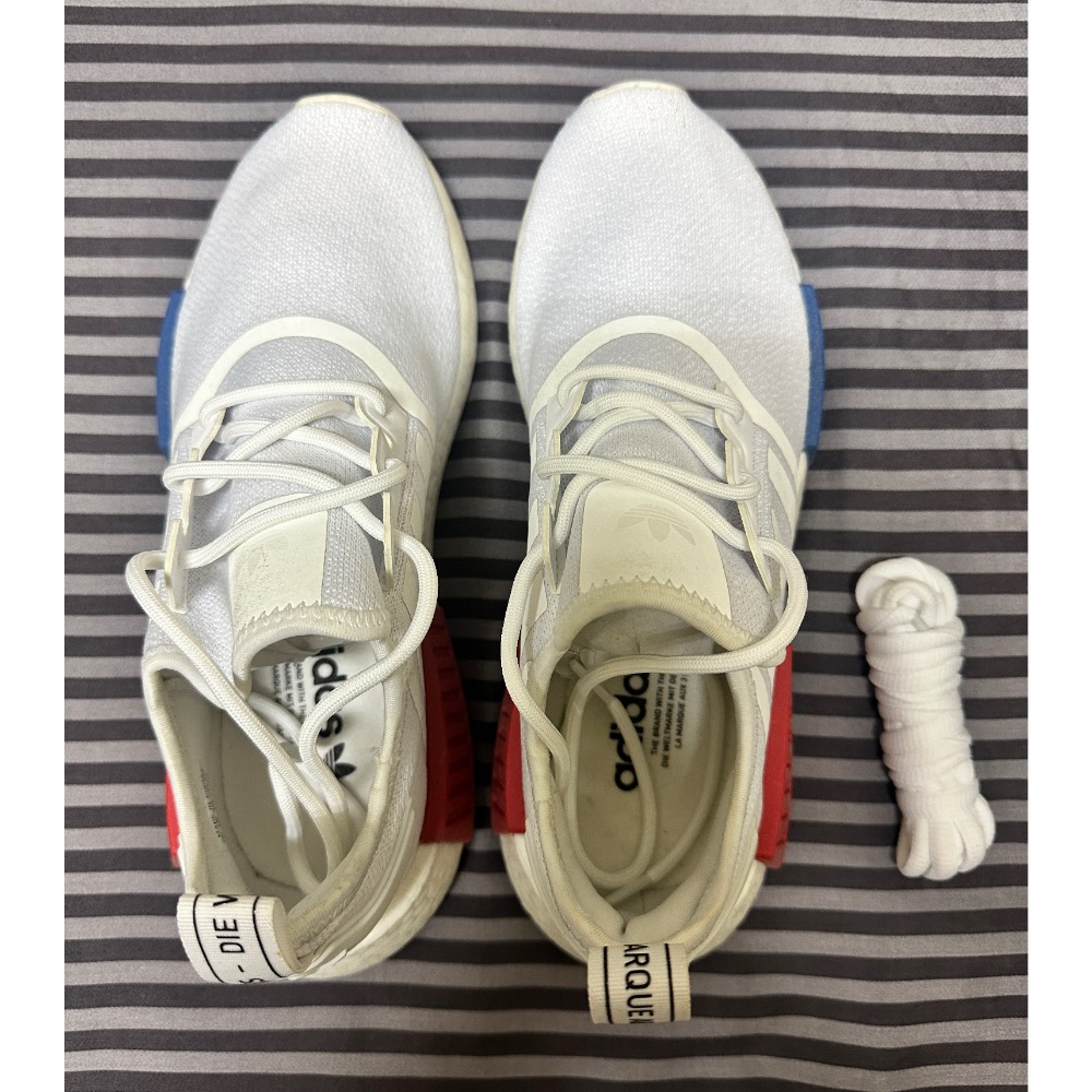 -adidas original NMD-R1經典全白 紅藍 反光襪套式男款 全新未穿台灣公司貨-細節圖4
