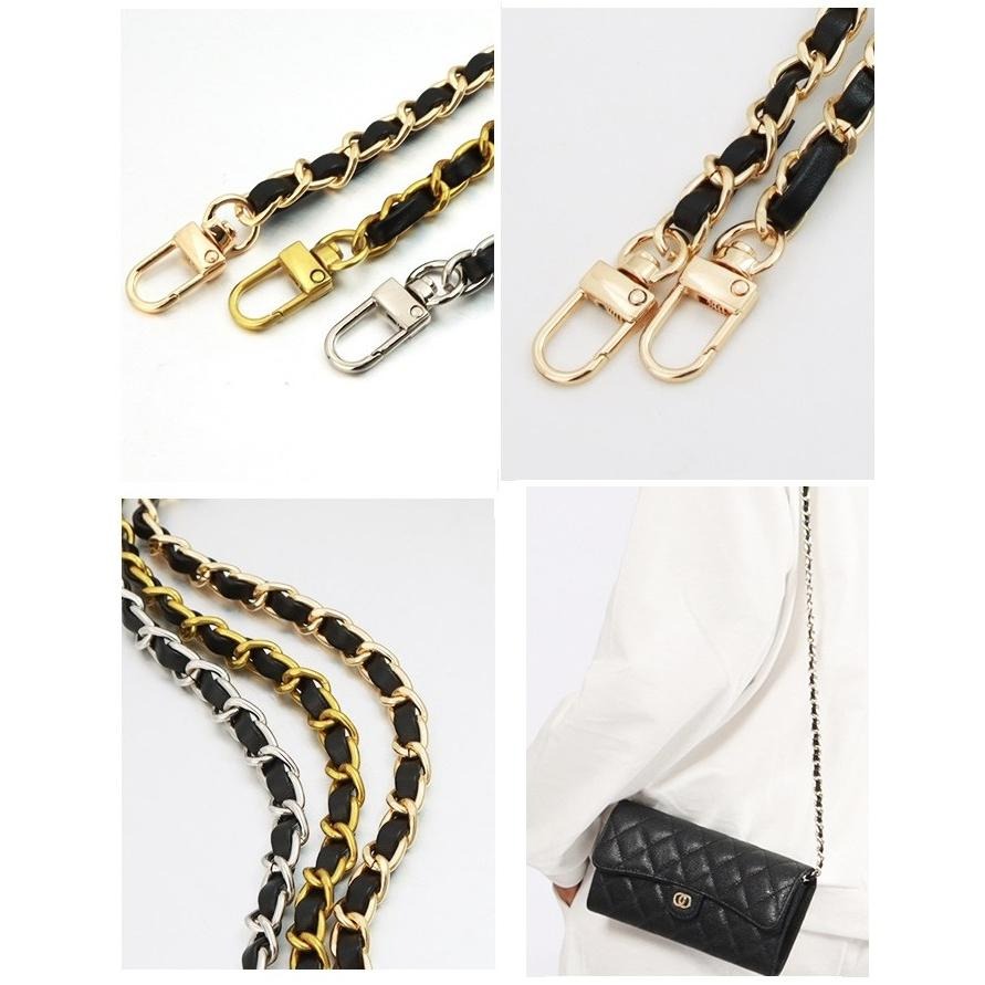 💙現貨 皮革金屬麻花鏈條背帶 小香風包包背帶 手機掛繩掛鍊証件背帶掛脖吊繩 斜背帶頸掛繩 多功能長鍊/長鏈背帶-細節圖2