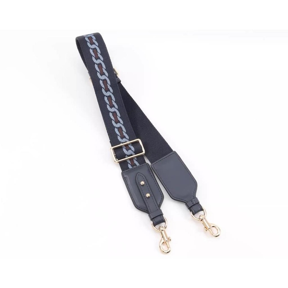 💙寬版 拼接真皮革可拆卸改造包包肩揹帶/寬背帶/斜揹帶/寬肩帶/側背帶 鏈條圖騰 單寧深藍/背帶-細節圖4