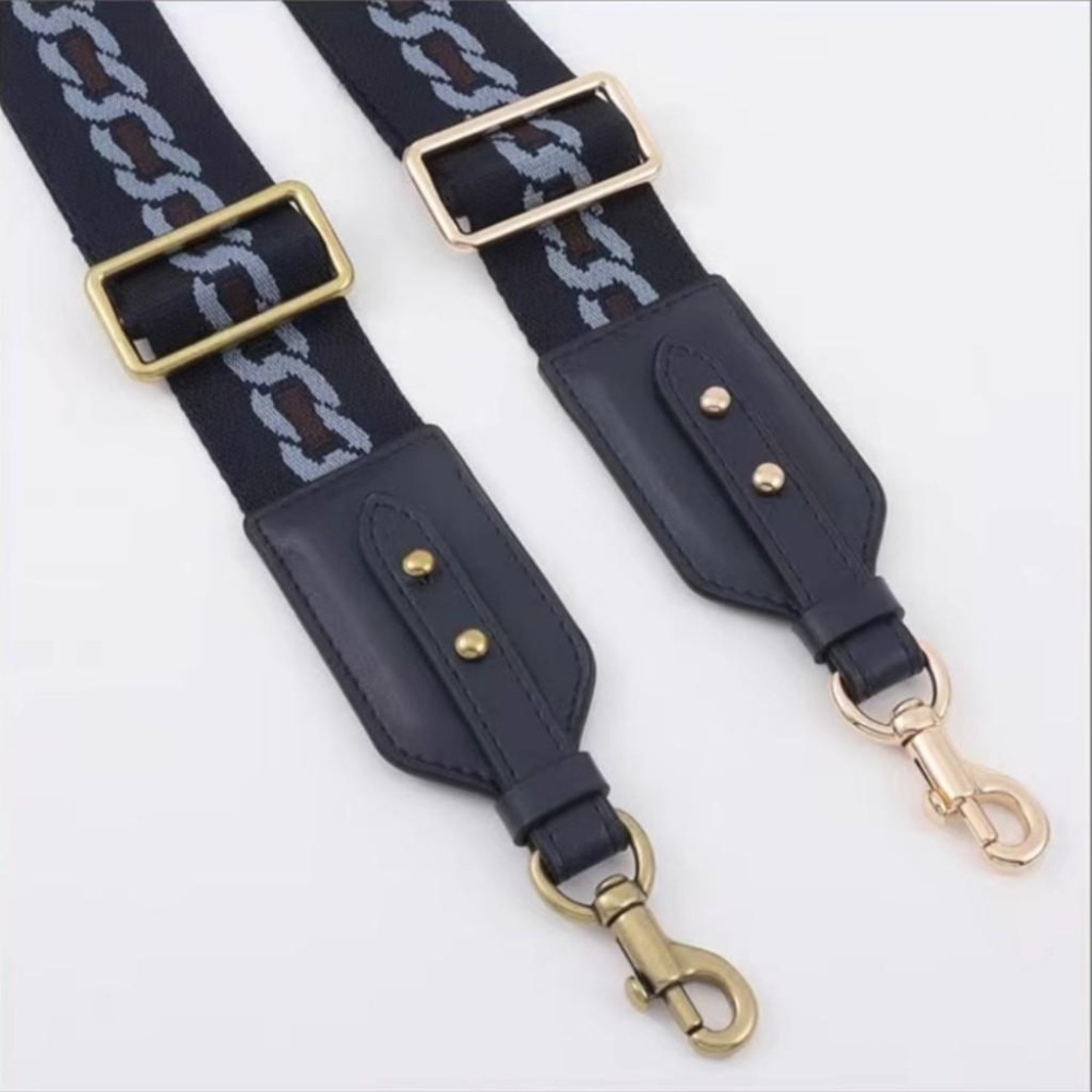 💙寬版 拼接真皮革可拆卸改造包包肩揹帶/寬背帶/斜揹帶/寬肩帶/側背帶 鏈條圖騰 單寧深藍/背帶-細節圖8