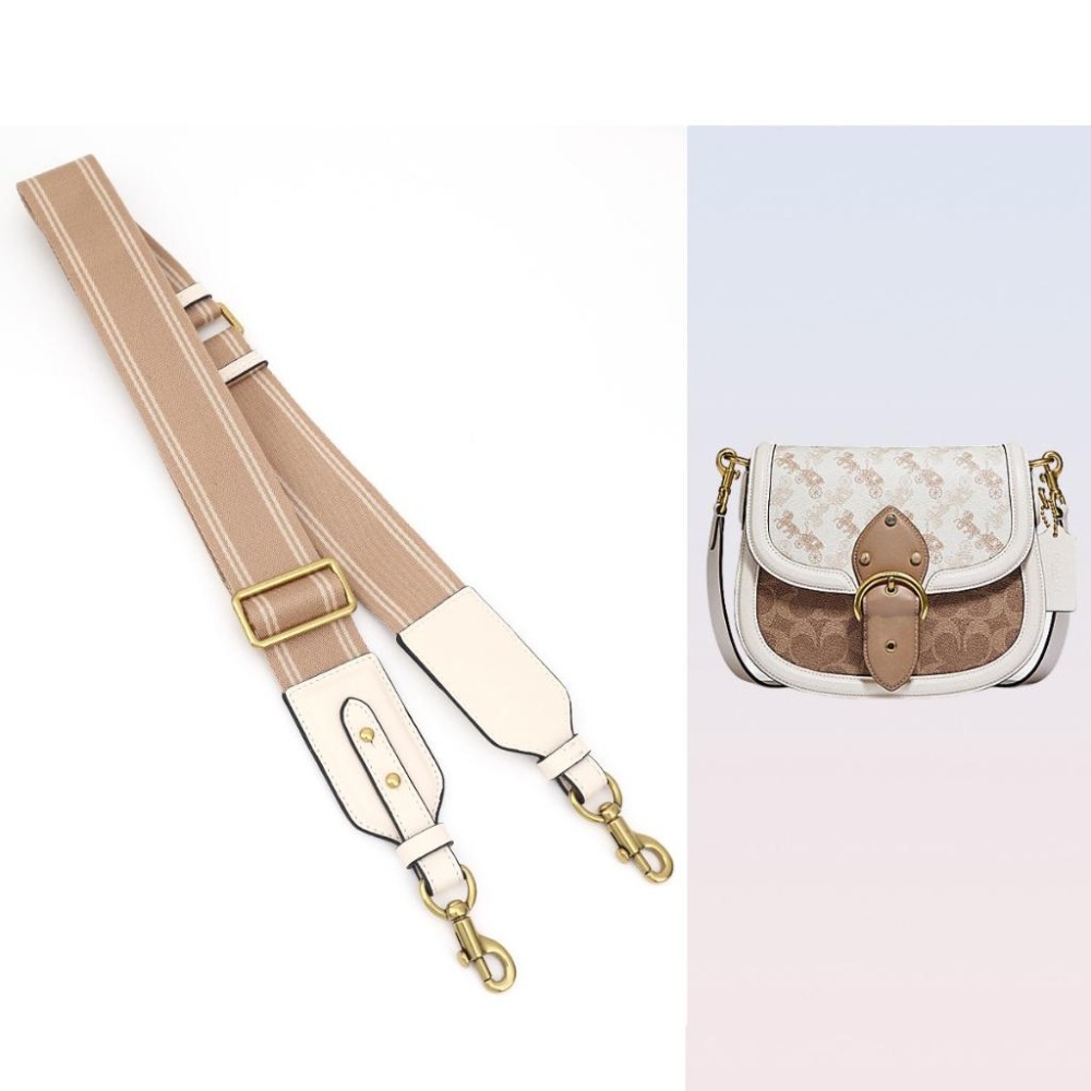 ♥kiki choc♥寬版 拼接真皮革可拆卸改造包包肩揹帶/寬背帶/斜揹帶/寬肩帶/側背帶 米杏條皮革/奶茶條紋-細節圖2