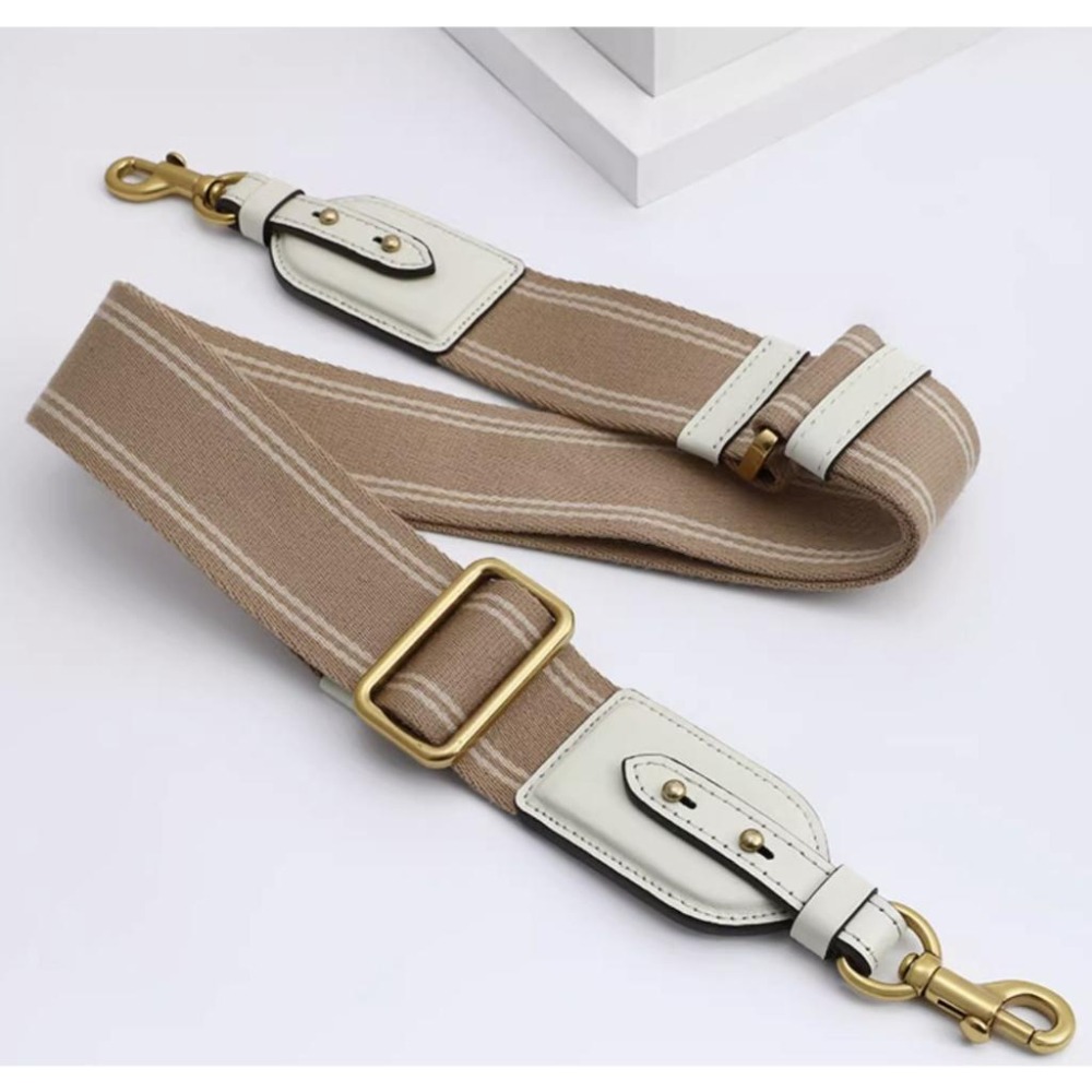 ♥kiki choc♥寬版 拼接真皮革可拆卸改造包包肩揹帶/寬背帶/斜揹帶/寬肩帶/側背帶 米杏條皮革/奶茶條紋-細節圖4