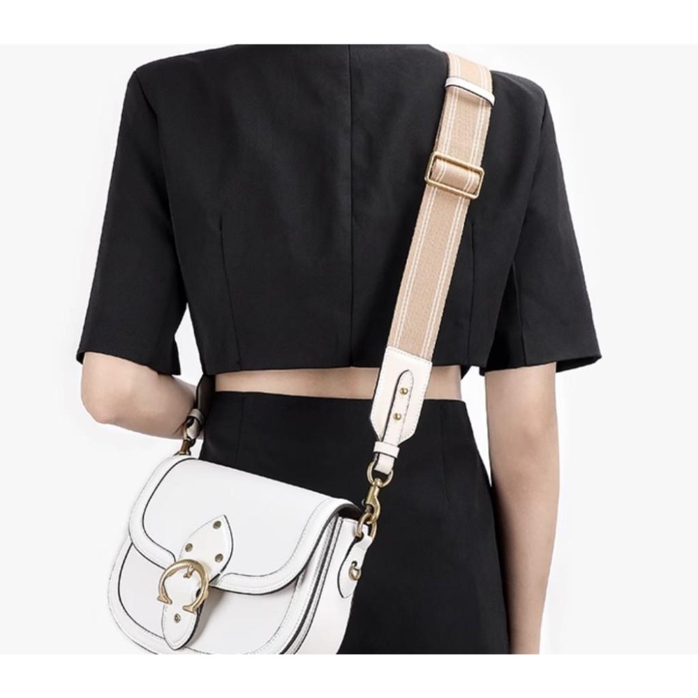 ♥kiki choc♥寬版 拼接真皮革可拆卸改造包包肩揹帶/寬背帶/斜揹帶/寬肩帶/側背帶 米杏條皮革/奶茶條紋-細節圖8