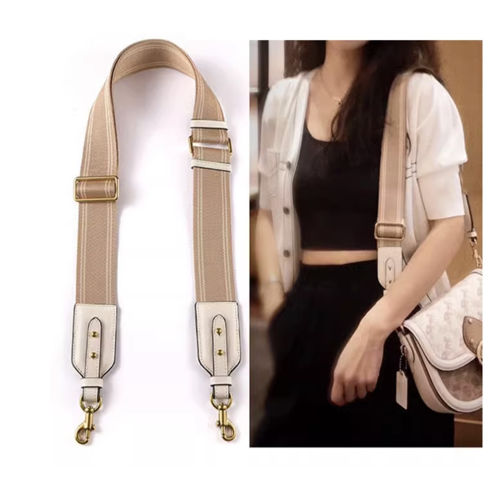 ♥kiki choc♥寬版 拼接真皮革可拆卸改造包包肩揹帶/寬背帶/斜揹帶/寬肩帶/側背帶 米杏條皮革/奶茶條紋-細節圖9