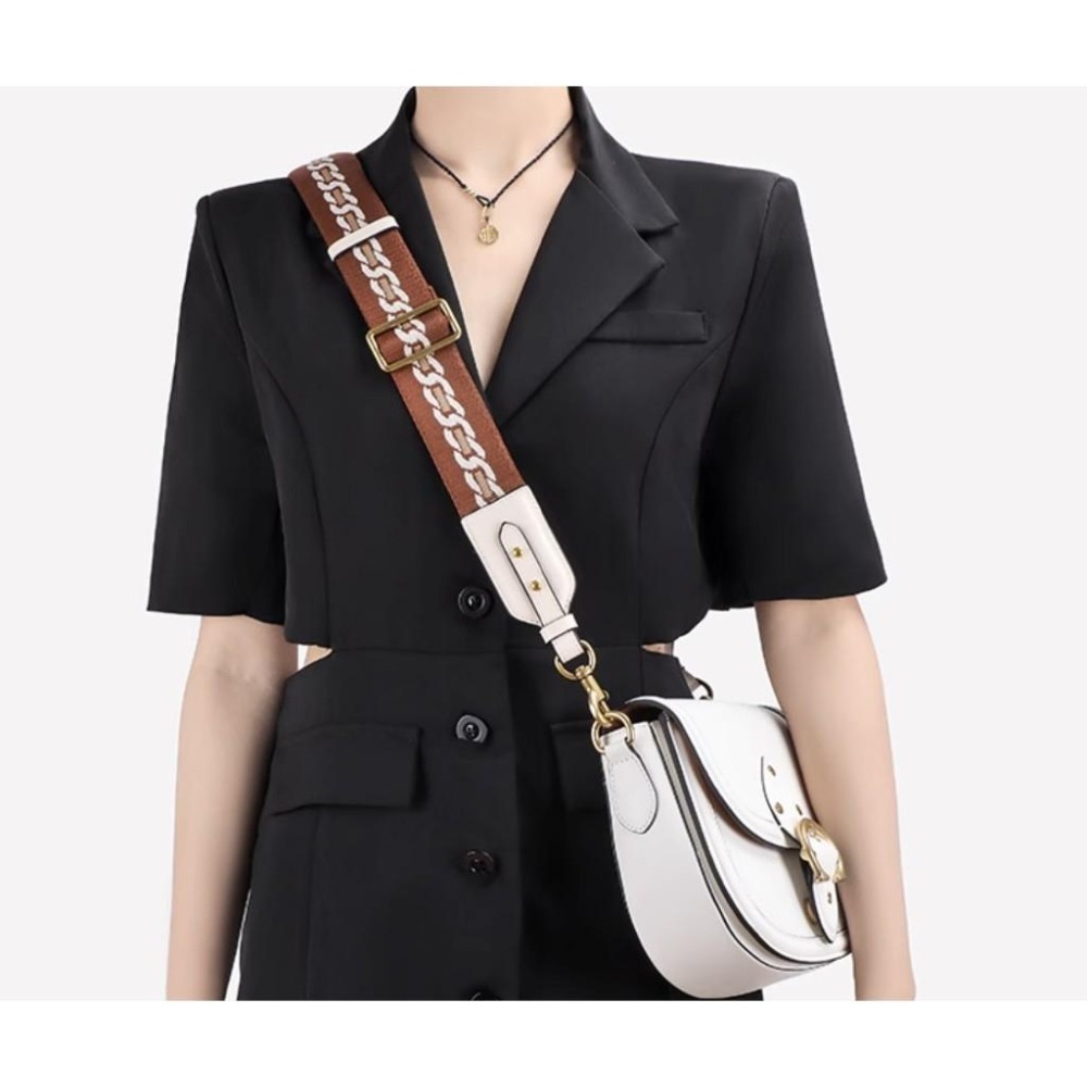 ♥kiki choc♥寬版 拼接真皮革可拆卸改造包包肩揹帶/寬背帶/斜揹帶/寬肩帶/側背帶 鏈條圖騰 焦糖棕-細節圖7