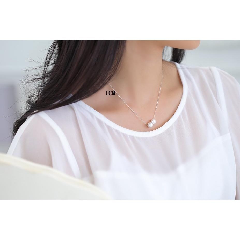 ♥ kiki choc ♥ *鈦鋼材質*雙珍珠 單顆珍珠墜鎖骨項鍊短鍊 韓劇孔孝真類似同款-細節圖3
