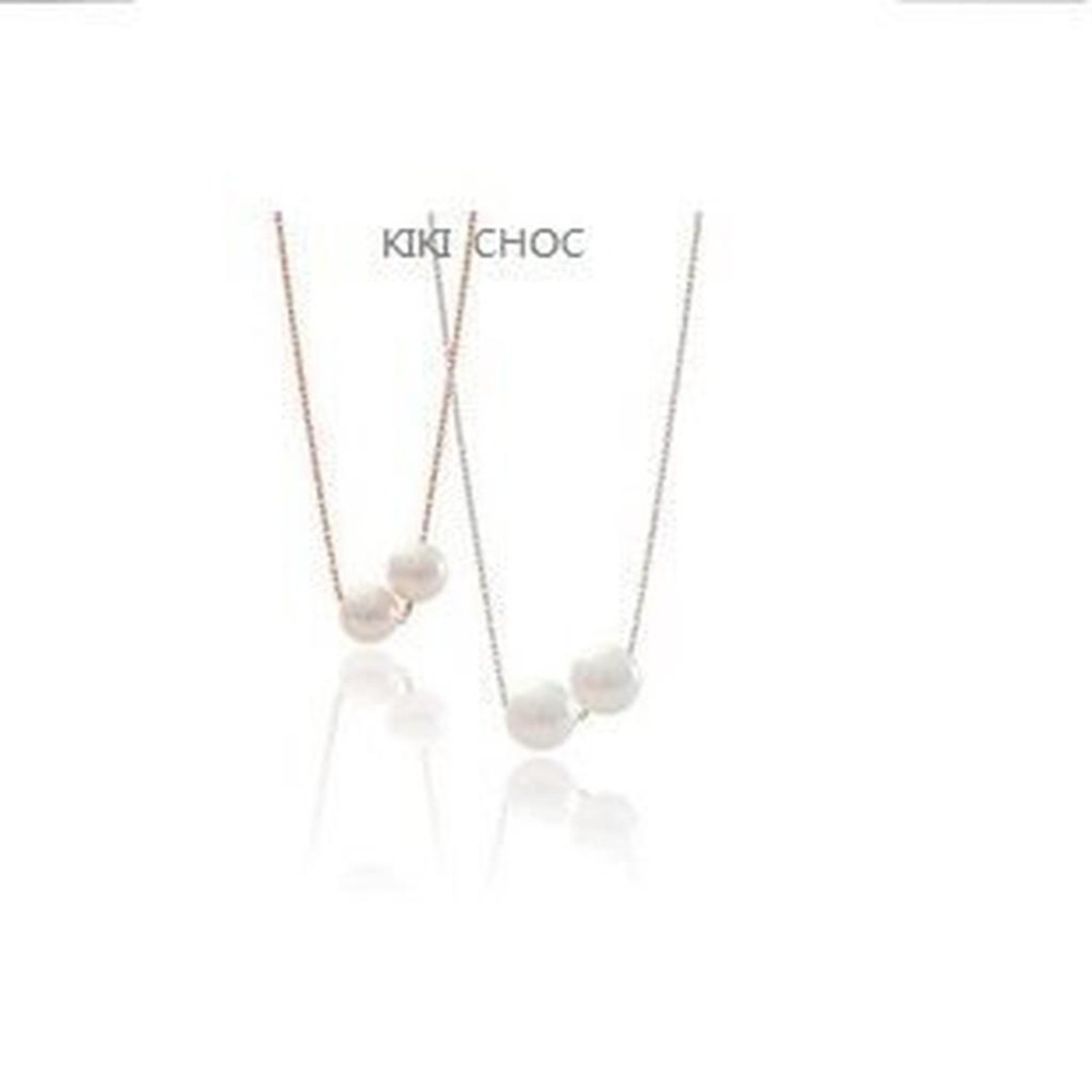 ♥ kiki choc ♥ *鈦鋼材質*雙珍珠 單顆珍珠墜鎖骨項鍊短鍊 韓劇孔孝真類似同款-細節圖7