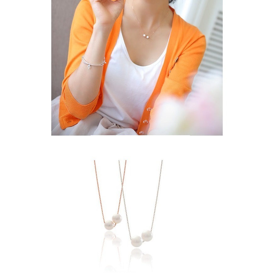 ♥ kiki choc ♥ *鈦鋼材質*雙珍珠 單顆珍珠墜鎖骨項鍊短鍊 韓劇孔孝真類似同款-細節圖10