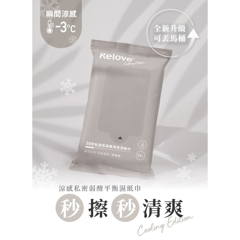 Relove 私密肌弱酸清潔濕紙巾(15抽/包) 綠茶無涼 玫瑰涼感 兩款可選 私密濕巾 私密處清潔-細節圖3