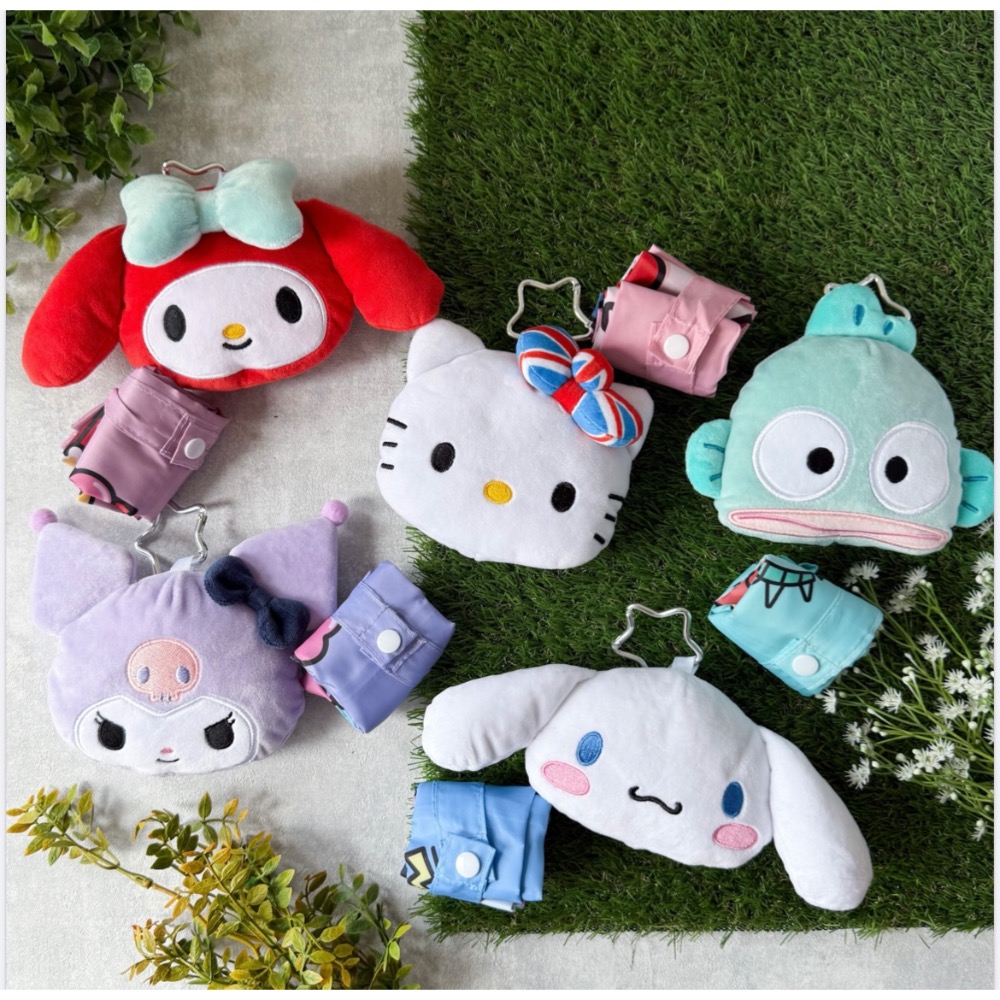 三麗鷗 絨毛布偶萬用提袋 大容量 購物袋 Hello Kitty 大耳狗 美樂蒂 人魚漢頓 庫洛米-細節圖3