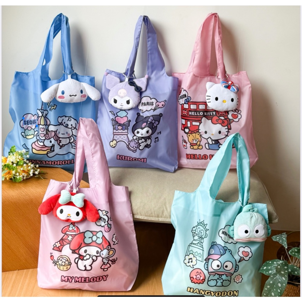 三麗鷗 絨毛布偶萬用提袋 大容量 購物袋 Hello Kitty 大耳狗 美樂蒂 人魚漢頓 庫洛米-細節圖4
