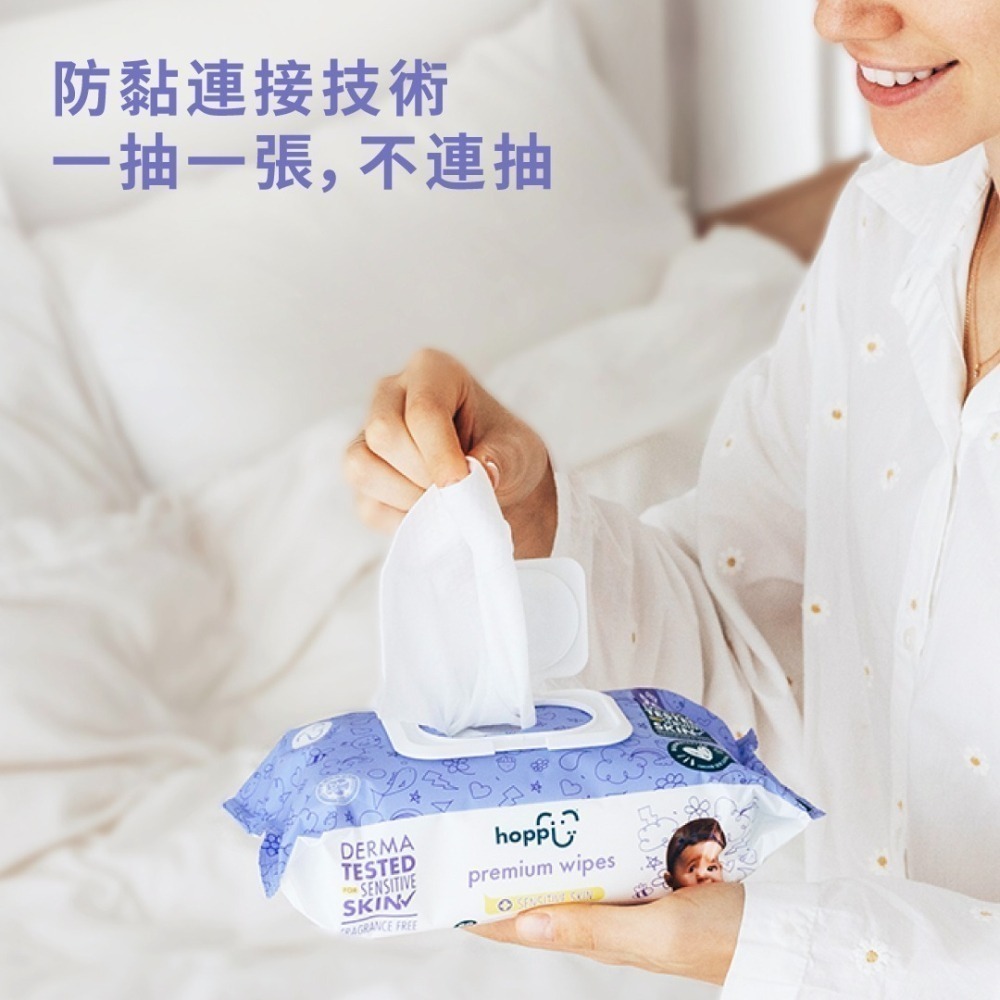 Hoppi嬰兒口手適用純水濕紙巾(低敏升級版)80抽/3包/1袋組/可箱購-細節圖6
