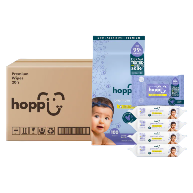 Hoppi嬰兒口手適用純水濕紙巾(低敏升級版)20抽/5包/1袋組/可箱購-規格圖2