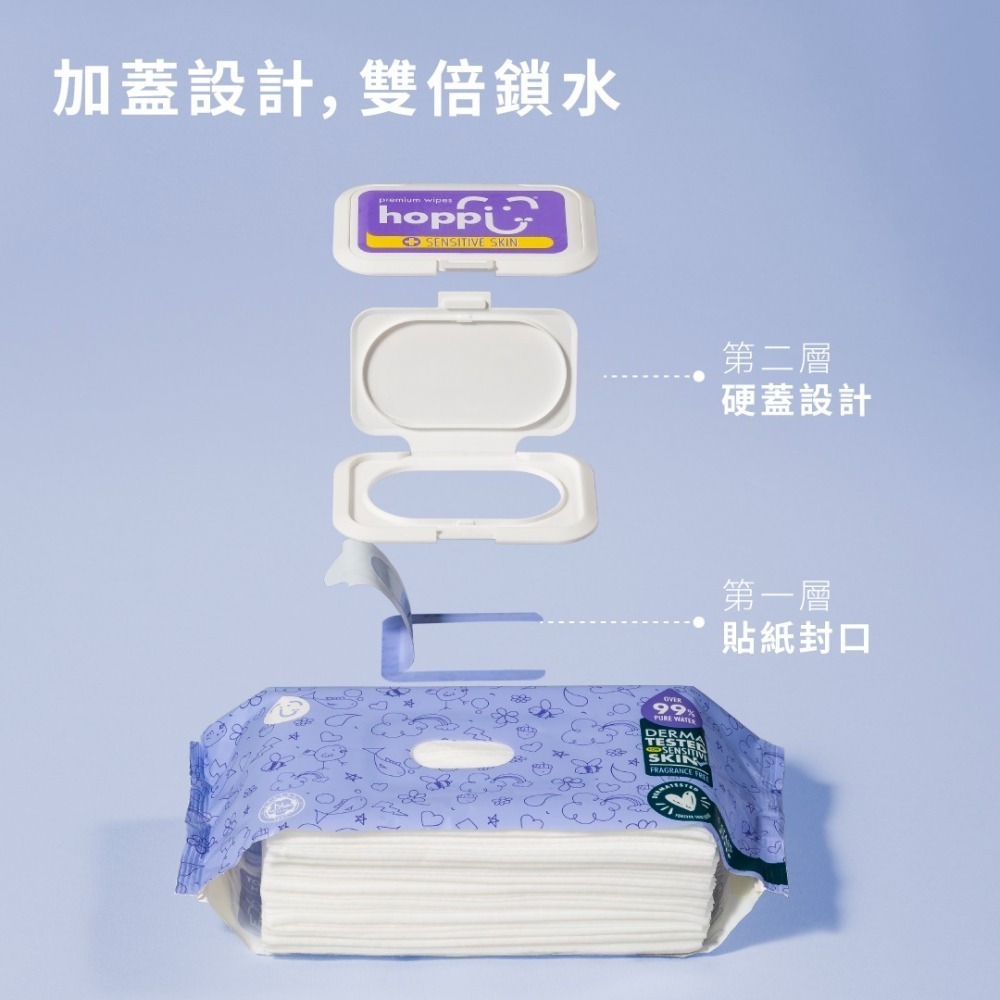 Hoppi嬰兒口手適用純水濕紙巾(低敏升級版)80抽/箱購-細節圖5