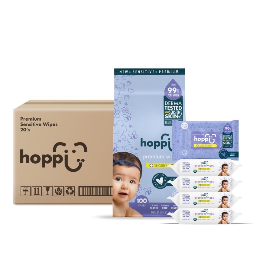 【7-ELEVEN門市團購】Hoppi嬰兒口手適用純水濕紙巾(低敏升級版)20抽_一袋5包x5袋(箱購)-細節圖2