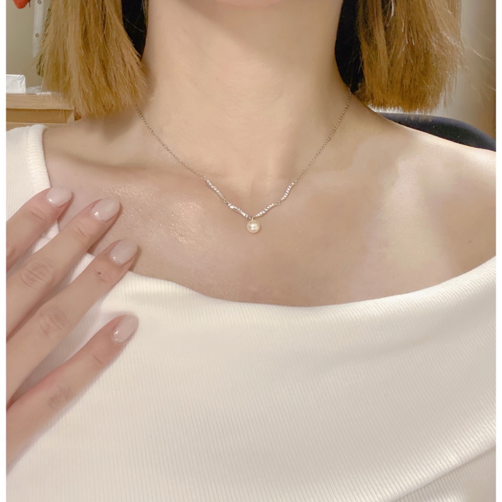𝟐𝟓𝟒𝟐𝟕𝒂𝒄𝒄 ꕤ︎︎·͜·-珍珠與銀光的邂逅🕊️🐚 珍珠項鍊 短項鍊 飾品-細節圖5