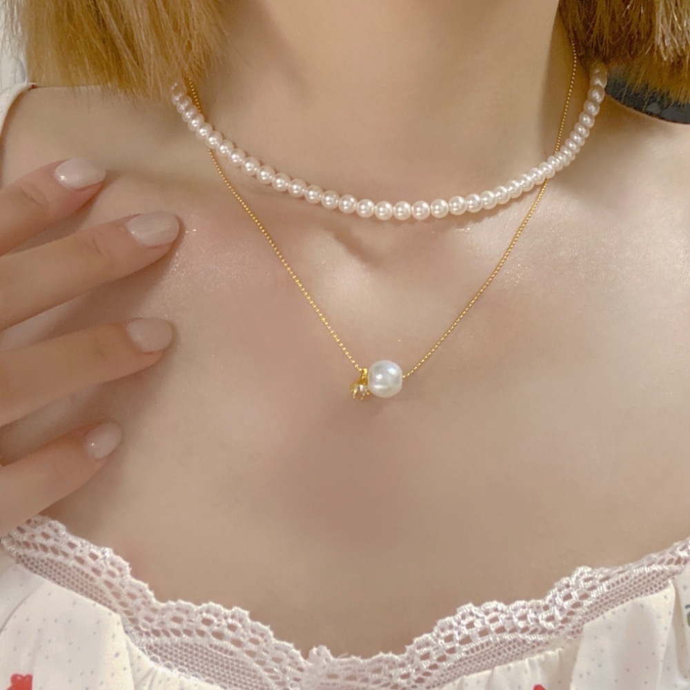 𝟐𝟓𝟒𝟐𝟕𝒂𝒄𝒄 ꕤ︎︎·͜·-🪽💌溫柔的白月光 珍珠 項鍊 疊戴 高級感 鎖骨鏈-細節圖2