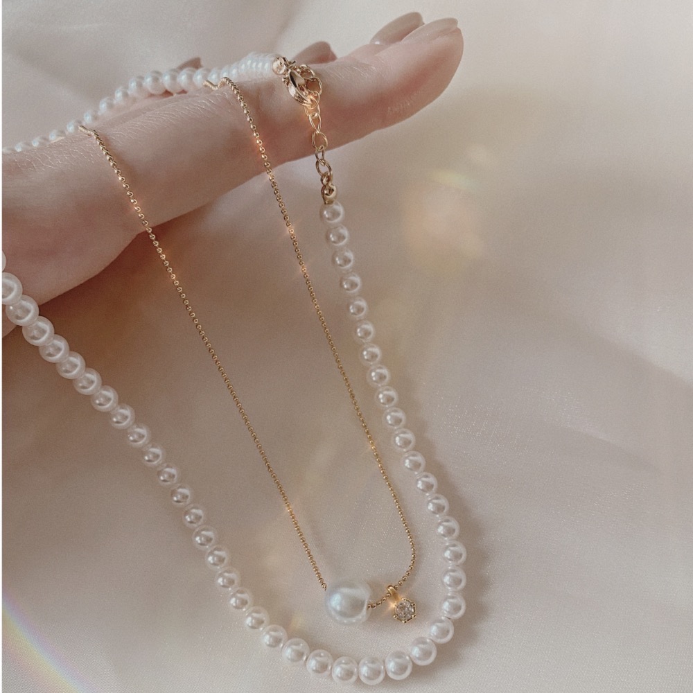 𝟐𝟓𝟒𝟐𝟕𝒂𝒄𝒄 ꕤ︎︎·͜·-🪽💌溫柔的白月光 珍珠 項鍊 疊戴 高級感 鎖骨鏈-細節圖3
