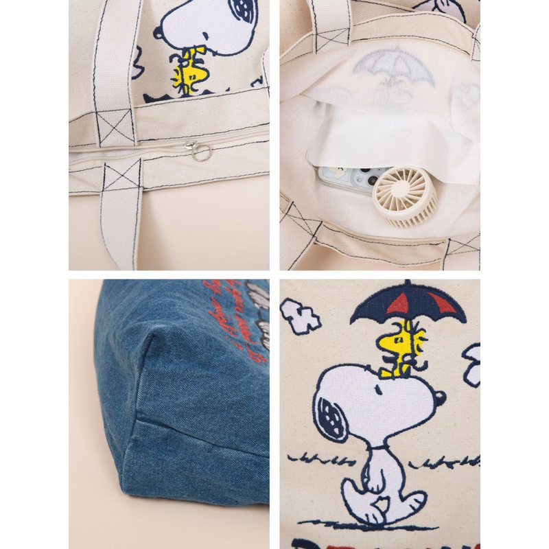 ［Be Woman Shoes]預購 正版授權 snoopy 史努比 水洗牛仔 肩背包 補習袋 實用-細節圖4