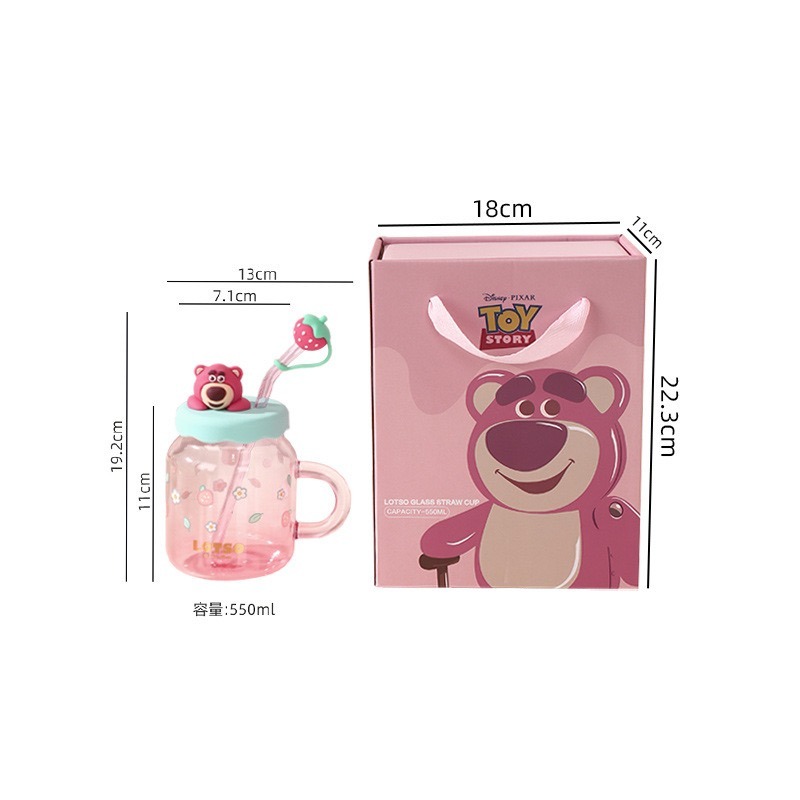 [Be Woman]現+預 草莓熊 熊抱哥 唐老鴨 維尼 小熊維尼 玻璃杯 水杯 附吸管550ml-細節圖4