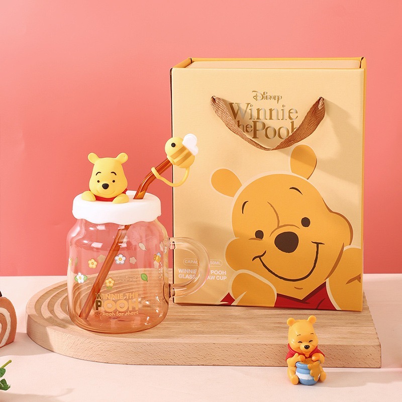 [Be Woman]現+預 草莓熊 熊抱哥 唐老鴨 維尼 小熊維尼 玻璃杯 水杯 附吸管550ml-細節圖6