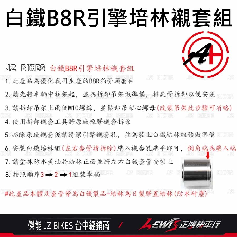 【正鴻機車行】白鐵引擎培林襯套組 B8R 引擎培林襯套 勁戰七代 FORCE2.0 水冷BWS AUGUR 勁戰六代-細節圖5