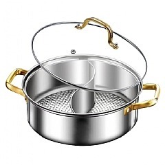 【虎達麥皂陪省團】【JUSTCOOK 廚藝寶】316不鏽鋼魚鱗鴛鴦雙耳湯鍋30公分含蓋-細節圖7