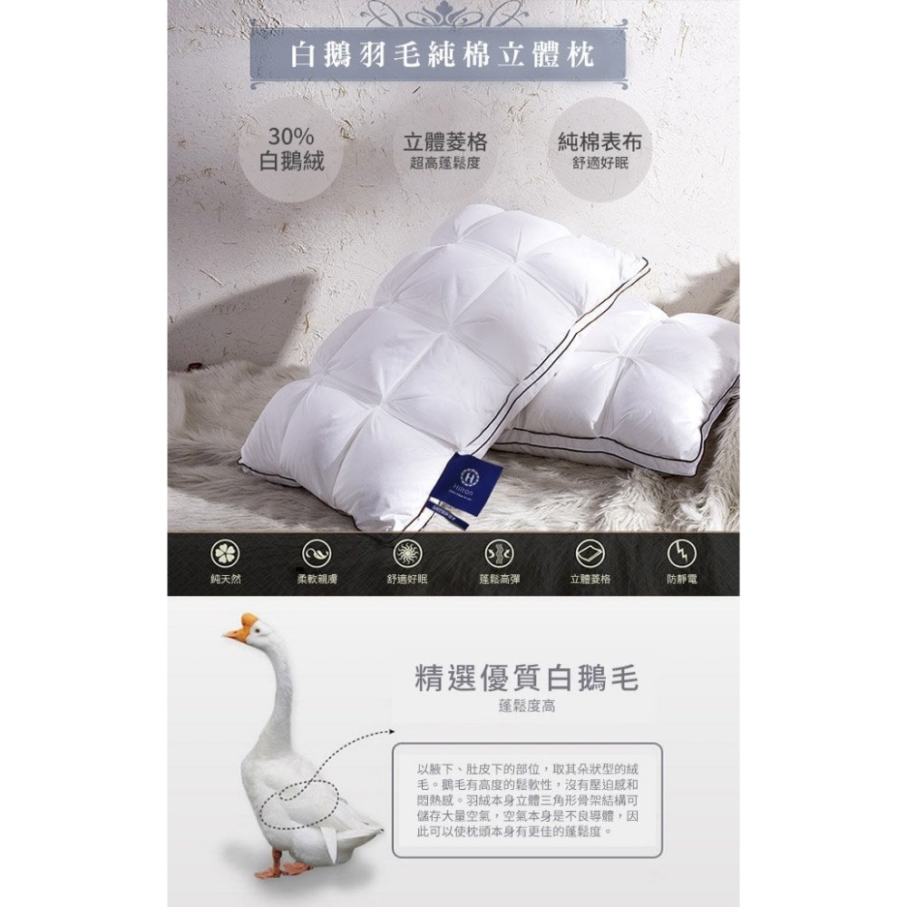 【虎達麥皂陪省團】【Hilton 希爾頓】五星級60支紗100%精梳棉白鵝羽毛枕/星空藍/附無仿布提袋-細節圖6