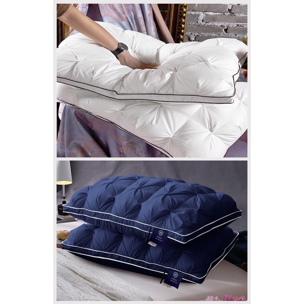 【虎達麥皂陪省團】【Hilton 希爾頓】五星級60支紗100%精梳棉白鵝羽毛枕/星空藍/附無仿布提袋-細節圖9