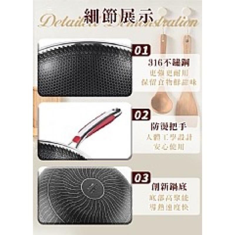 【虎達麥皂陪省團】頂級316不鏽鋼蜂巢炒鍋34公分含蓋-細節圖8