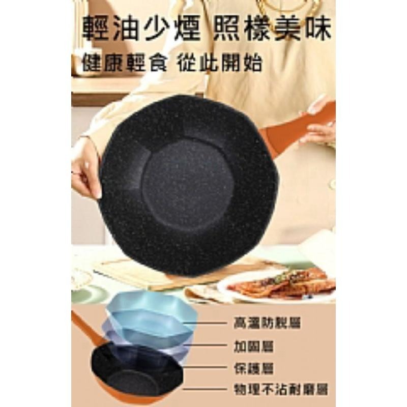 【虎達麥皂陪省團】宅配/歐風時尚八角耐磨晶粒不沾炒鍋30公分(含蓋)-細節圖3