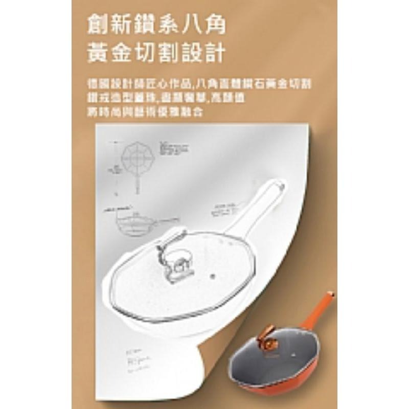 【虎達麥皂陪省團】宅配/歐風時尚八角耐磨晶粒不沾炒鍋30公分(含蓋)-細節圖4