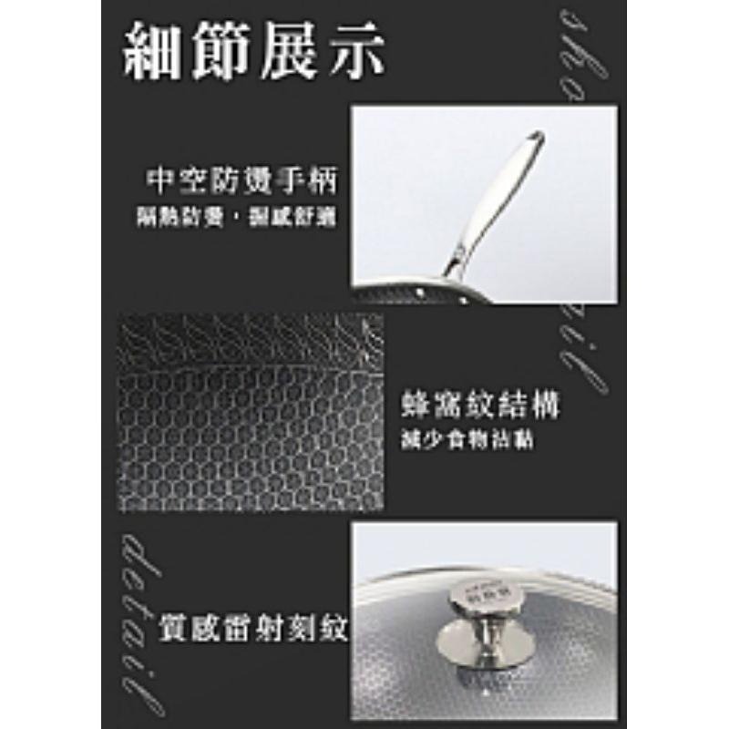 【虎達麥皂陪省團】宅配/廚藝寶德國316不鏽鋼蜂巢式複合金不沾炒鍋 (台灣製造/32公分)-細節圖3