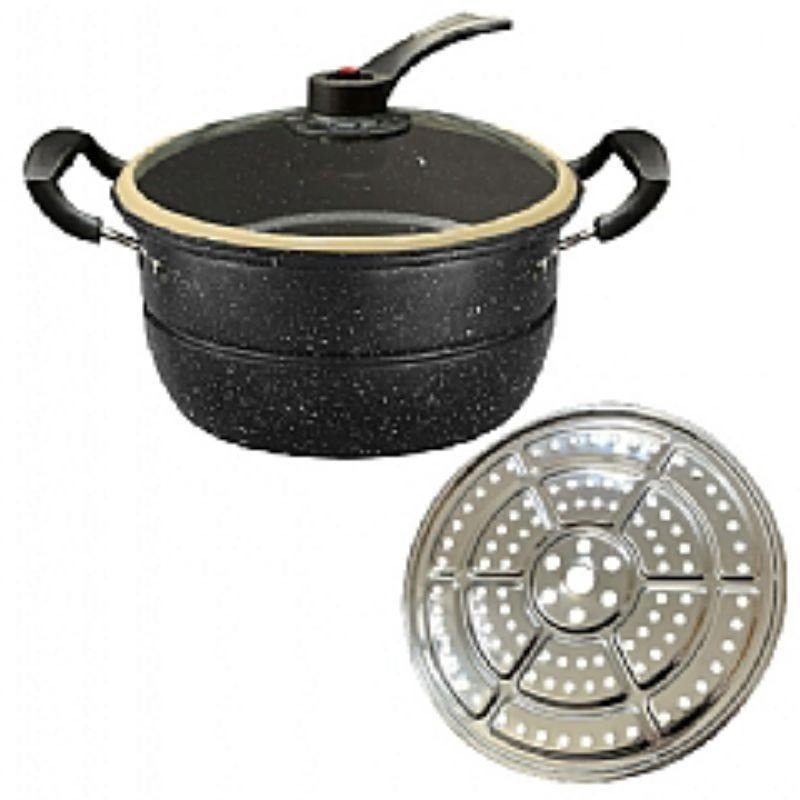 【虎達麥皂陪省團】宅配/韓式麥飯石真空微壓湯鍋/可變蒸籠/雙耳鍋/燉鍋/節能鍋(28公分)-細節圖3