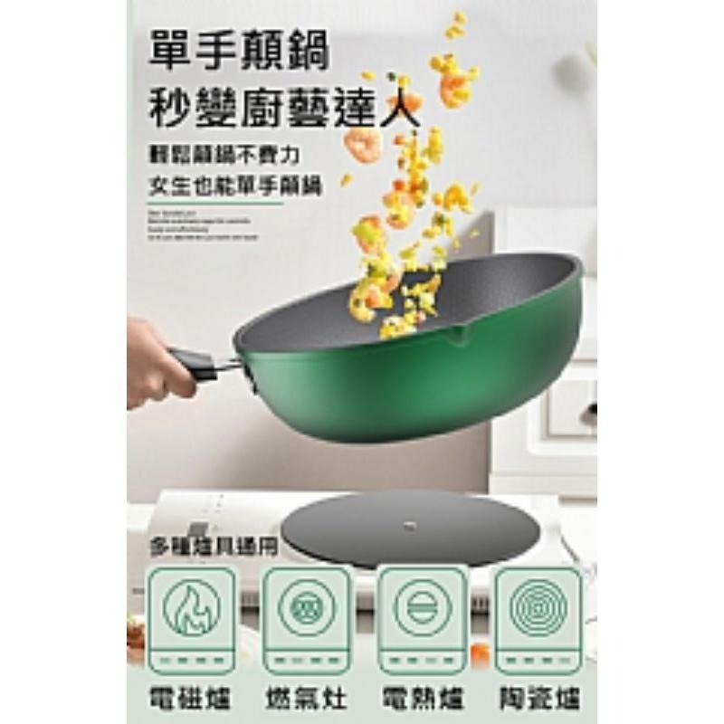 【虎達麥皂陪省團】宅配/鑽石蜂巢晶礦微雕不沾技術32CM炒鍋/含蓋-細節圖2