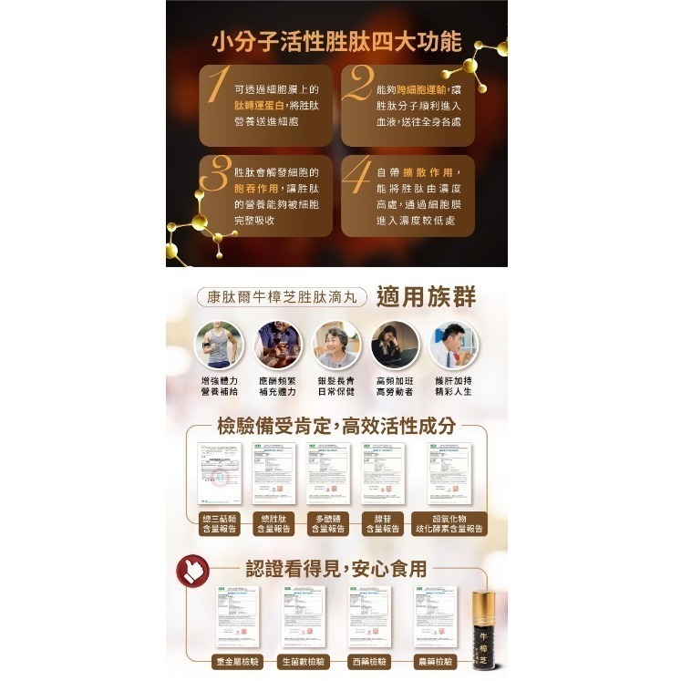 [康肽爾]牛樟芝胜肽滴丸 100粒/瓶 (牛樟芝+活性胜肽) 強強聯手-細節圖4