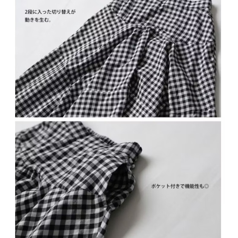 ❤️J.shop❤️現貨 日單ANTIQUA四季黑白格子拼接喇叭長裙#AO-00081-細節圖2