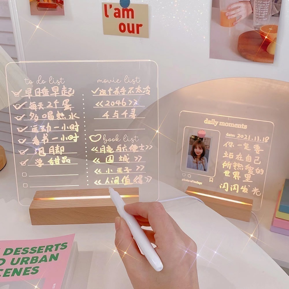【現貨折扣】透明壓克力發光記事板(送白色筆) 留言板 記事板 寫字板 發光記事板 壓克力留言板 小夜燈 備忘錄 聖誕禮物-細節圖4