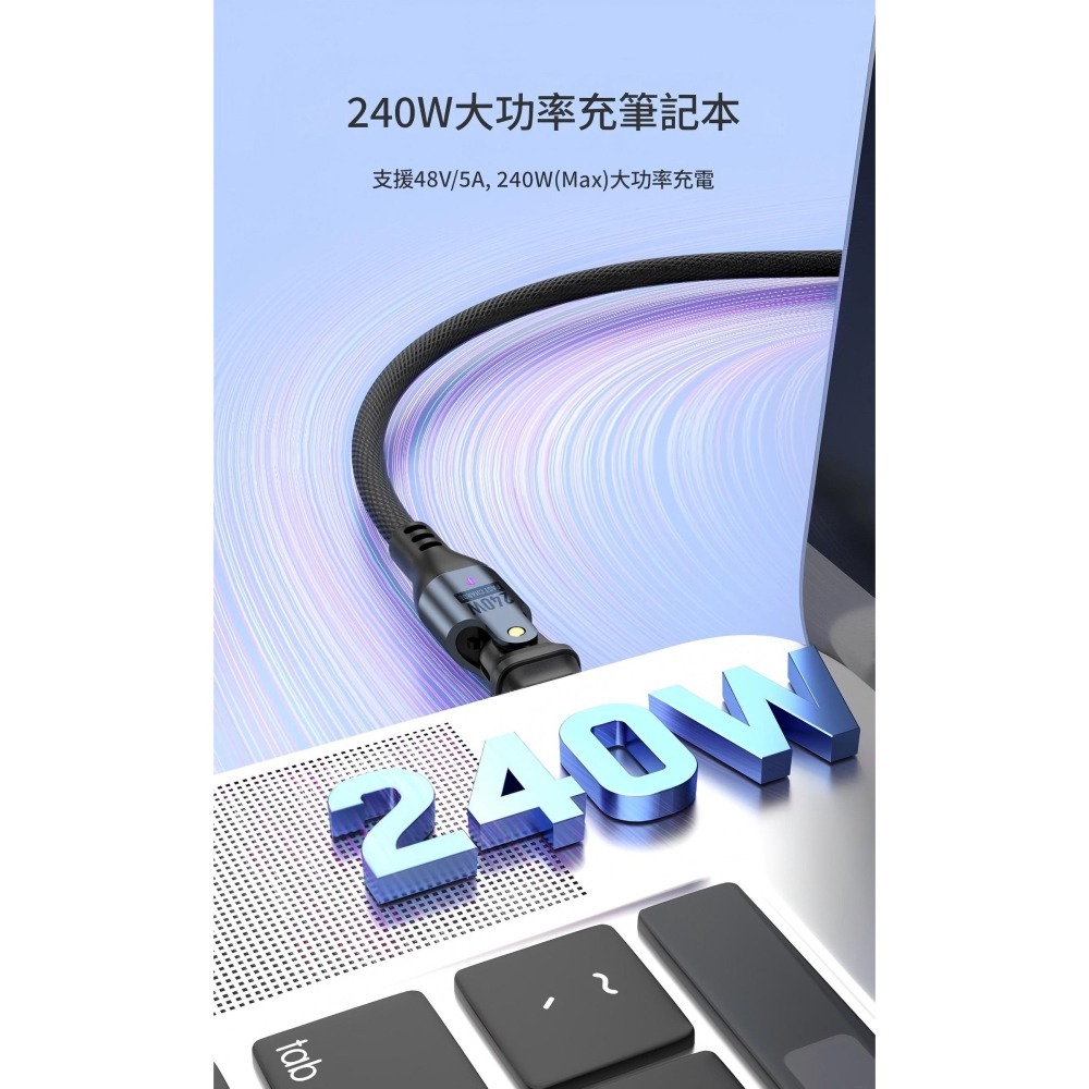 240w 180°旋轉雙Type-c to Type-c超級快充線 PD充電線 數據傳輸線 長100cm 防斷裂 更安全-細節圖2