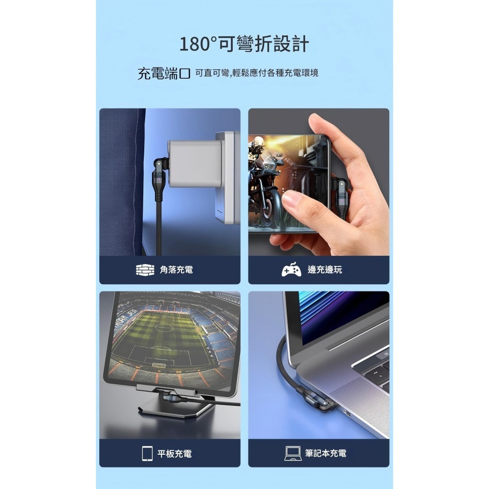 240w 180°旋轉雙Type-c to Type-c超級快充線 PD充電線 數據傳輸線 長100cm 防斷裂 更安全-細節圖6