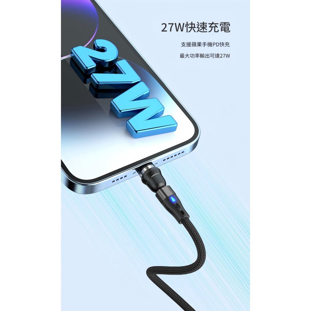 60w 540度旋轉Type-c to 三合一磁吸快充線 PD充電線 超級快充線 全能充電綫 長100cm-細節圖5