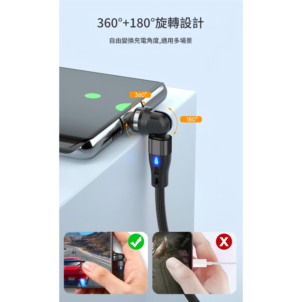 60w 540度旋轉Type-c to 三合一磁吸快充線 PD充電線 超級快充線 全能充電綫 長100cm-細節圖7