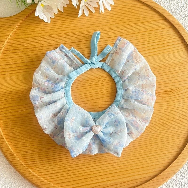 <1313選物>小清新碎花網紗寵物圍脖狗狗口水巾小猫咪圍兜小清新碎花網纱圍巾蝴蝶结 現貨-細節圖6