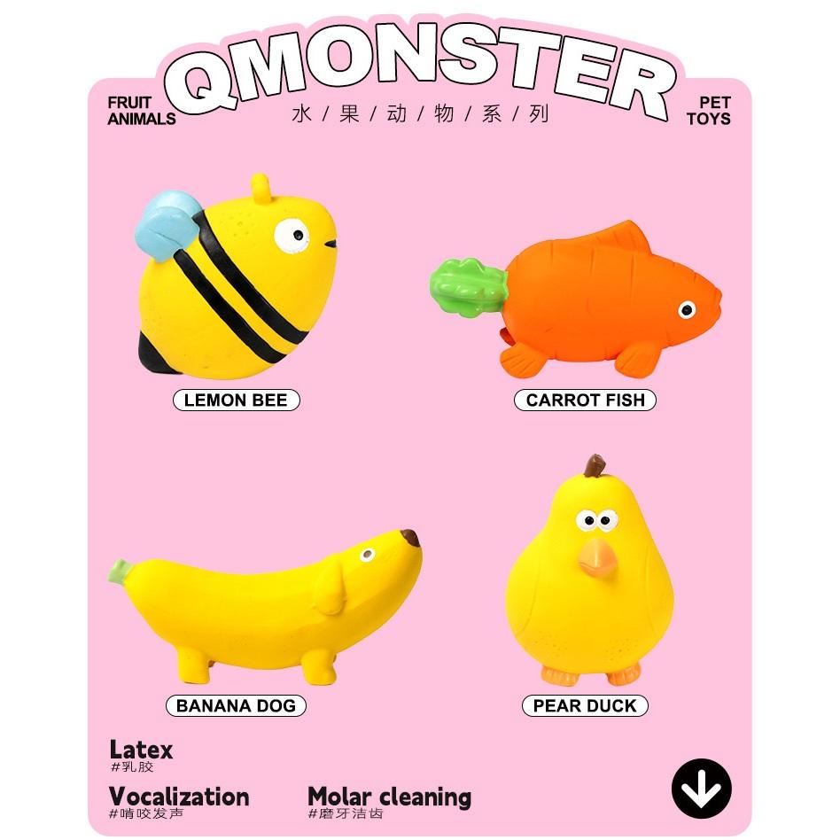 <1313選物> Qmonster 狗狗發聲玩具 乳膠玩具 耐咬玩具 幼犬小型犬玩具 水果玩具 香蕉狗 梨子鸭 蔥薑蒜-細節圖2